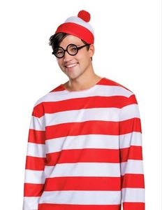 Where's Waldo Halloween Costume Adult Size Large 3 Piece Set Red & White - Picture 1 of 6