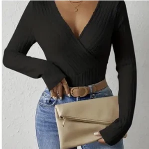 SOLID RIB KNIT SWEATER WITH CASUAL V-NECK BLACK SZ XL - Picture 1 of 10
