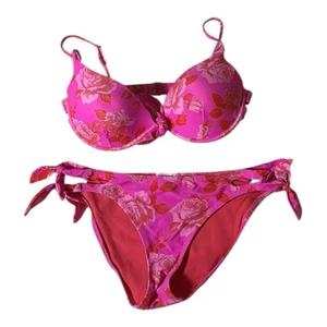 Gianni Bini GB Bikini Women’s Large Pink Red Floral Padded Bra - Picture 1 of 6