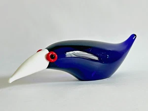 Jan Exnar Beranek Czech Handmade 10'' Blue White Red Collector's Art Glass Bird - Picture 1 of 12