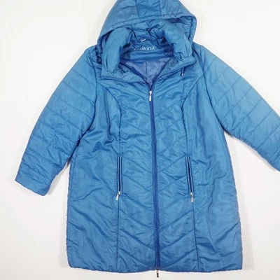 MIAMODA Damen Steppmantel Gr. 54 Blau Kapuze Reißverschluss Stepp-Muster Lang - Bild 1 von 4