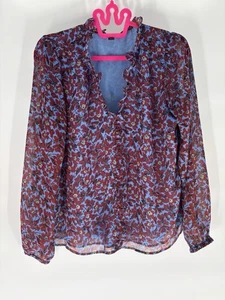 Ann Taylor geblümte Langarm V-Ausschnitt Lagenlook Rüschen Bluse Größe Small Chiffon  - Bild 1 von 8