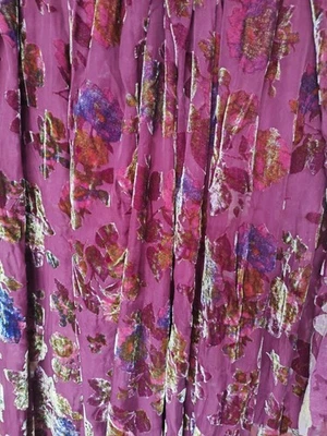 Magenta pink Silk burnt-out velvet translucent vintage natural fabric by yard - Image 1 of 4