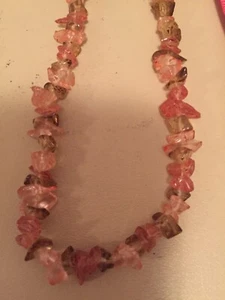 Pink Green  Quartz  Large 12mm - 15mm Nugget Chip Gemstone Bead 15" Necklace - Picture 1 of 3
