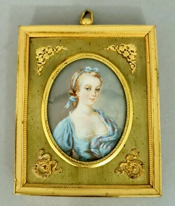 B0524 Halbportrait, Miniatur einer jungen Dame, Frankreich, Gouache auf Platte - Bild 1 von 13