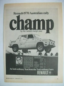 RENAULT 1970 AUSTRALIAN RALLY CHAMP FULLPAGE MAGAZINE ADVERTISEMENT - Picture 1 of 1
