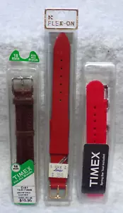 3 UNUSED WRIST WATCH BAND NEW IN PACKAGE + SPRING BAR STRAP PINS TIMEX + FLEX-ON - Zdjęcie 1 z 13