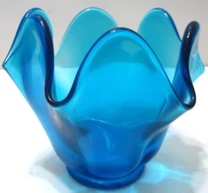 Vintage Viking Glass Bowl Dish Epic Six Petal Bluenique Blue 4 1/8" Tall - Picture 1 of 4