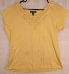 Top para mujer Lauren Ralph Lauren XL amarillo manga corta bordado  - Imagen 1 de 8