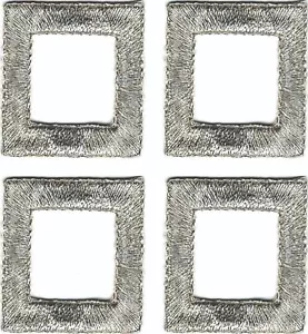 Silver Rectangle Patch Cut out Embroidered Iron on Sew on Lot of 4 - Picture 1 of 1