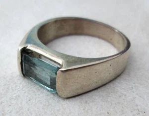Vintage 925 Sterling Silver & Aquamarine Ring Size 6.5 - Picture 1 of 7