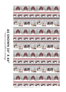 Christmas Winter Farm Stripe Fabric Barn Tractor Cotton Benartex By The Yard - Picture 1 of 1
