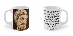 11 Unzen Becher Marcus Aurelius Rise in the morning what a privileg it is to be alive - Bild 1 von 5