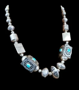 Early TOMMY SINGER Navajo Large Bead Tumbled Turquoise Necklace - Picture 1 of 10