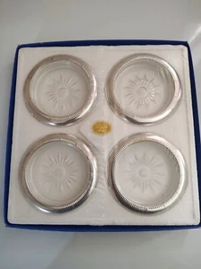 Vintage Leonard Glass Starburst Silver Plated Coasters. Set of 4, Made in Italy. - Picture 1 of 8
