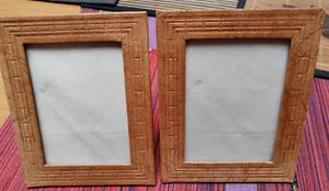 Vintage 2 x Leder-Fotorahmen hellbraun, eingestanzte Muster, Glasscheibe, 80-er - Bild 1 von 4