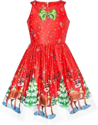 DBOW Girls Red Dress Christmas Eve Christmas Tree Snow Reindeer Party 1-2 Years - Image 1 of 4