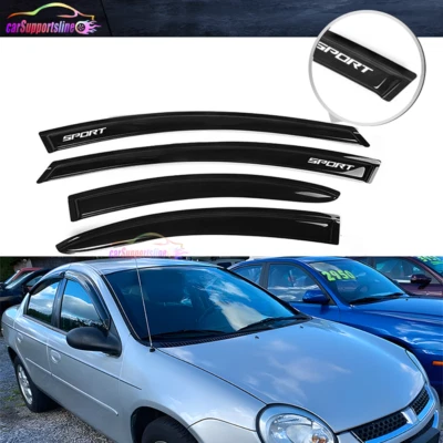 Se adapta a 00-05 Dodge Neón Ventana Visera Deflector Ventilación Protector Acrílico con Emblema Deportivo Foto 1 de 4