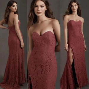 Vestido Crepúsculo Fame and Partners Sin Tirantes Encaje Canela Rosa Vino - Imagen 1 de 13