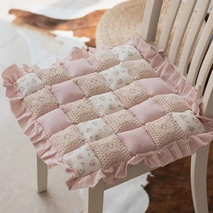 Lace Patchwork Chair Pad Cushion with Ties, Elegant Ruffle Edge Decorative Cu... - Picture 1 of 5