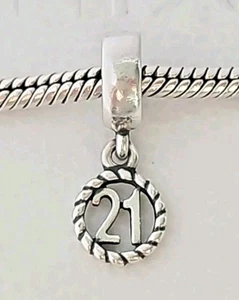 Genuine Pandora Bracelet Charm - Silver 21st Birthday Age 21 Dangle S925 ALE  - Picture 1 of 4