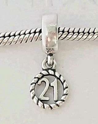 Genuine Pandora Bracelet Charm - Silver 21st Birthday Age 21 Dangle S925 ALE  - Image 1 of 4