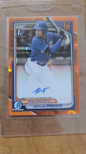 2024 Bowman Chrome Rhylan Thomas 1st Orange Lava Auto /25 New York Mets - Picture 1 of 2
