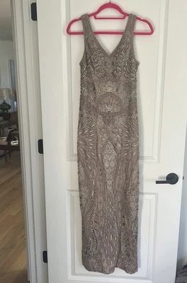 Sue Wong Nocturne size 0 Taupe Mesh Overlay Long Dress Gown Beading Embroidery - Image 1 of 4