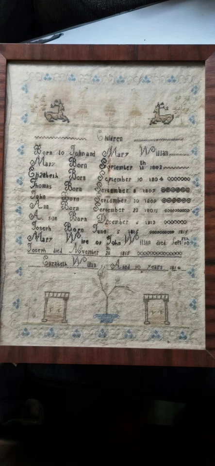 1815 antique Cross Stitch Sampler of Children Birth And Recorded Death - Image 1 of 4