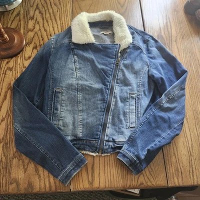 Chaqueta Mission Supply Co Azul Denim Sherpa Cuello Diagonal Cremallera Para Mujer Lg Foto 1 de 4