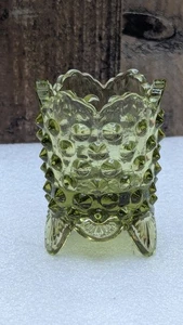 Vintage Fenton Glass Colonial Green Hobnail Toothpick Holder Footed 3" - Picture 1 of 7
