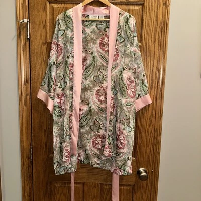 Vtg 80s 90s Victorias Secret Gold Label Robe Short Sheer Paisley Floral Cottage - Image 1 of 4