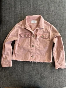 Decjuba Girls Pink Denim Jacket Size S 8-10 Kids Raw Hem Jean Coat - Picture 1 of 9