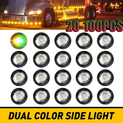 Round Amber Green Dual Color Side Marker Lights LED Bullet Truck Trailer20-100x - Image 1 of 4
