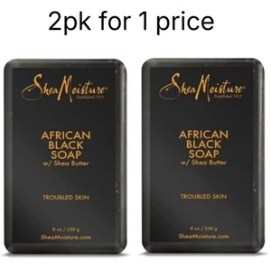 New Shea Moisture African Black Soap Bar Acne Prone & Troubled Skin 2pk - Picture 1 of 4
