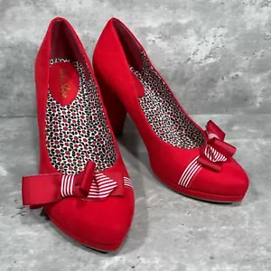 Ruby Shoo Susanna Red Faux Suede Slip On Heeled Pumps Bow Women's Size 9 - Picture 1 of 14