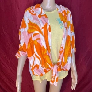 Cato Puffärmel vorne offen Taille zum Binden orange abstrakt über Shirt 26/28 W - Bild 1 von 7