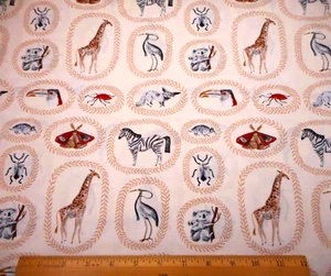Australian Animal Fabric 2/3+ Yard Zebra Koala Bear Giraffe Ivory Premium Cotton - Picture 1 of 2