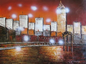 cityscape abstract buildings large oil painting canvas contemporary art new york - Picture 1 of 1