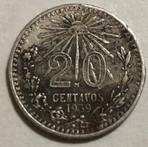 Mexico 1939 20 Centavos Silver Plata Coin - Picture 1 of 2