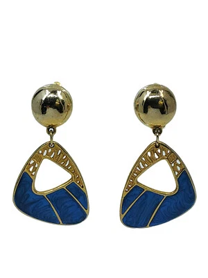 ВИНТАЖНЫЙ НАДПИСЬ BEREBI СИНИЙ ЭМАЛЬ ЗОЛОТОЙ ТОН ПОДВЕСКОЙ КАПЛИ СЕРЬГИ ~ 2,25» - Изображение 1 из 4