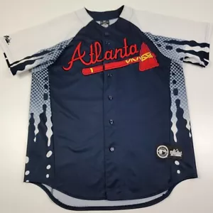 Vintage Atlanta Braves Jersey Majestic Navy Blue Graphic L Limited Ed. USA Made - Picture 1 of 7