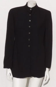 LRL RALPH LAUREN Black Brass Leopard Crest Stretch Viscose Wool Long Jacket M 8 - Picture 1 of 5