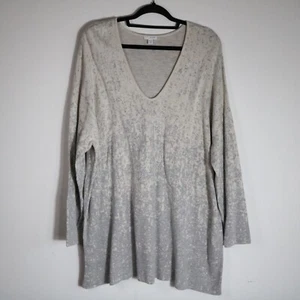 J Jill Pullover Sweater Tunic Womens 3X Ombre Gray V Neck Cotton Knit Neutral - Picture 1 of 6