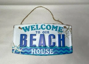 Welcome to our Beach House Retro Hanging Sign Vintage Nautical Style Ocean - Picture 1 of 4