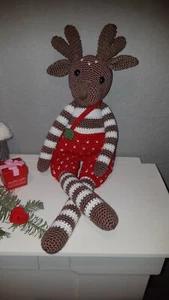 Rentier mit Hose Weihnachten Geschenk Amigurumi 38cm Höhe ohne Geweih DIY - Bild 1 von 7