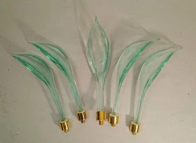 Italian Venetian Murano Chandelier Parts Leaf Arms Teal (Lot Of 5) - Image 1 of 4