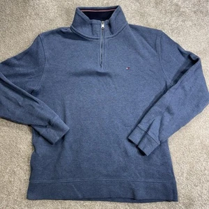 Tommy Hilfiger Men’s Large Navy Blue Long Sleeve 1/4 Zip Mock Neck Sweater NEW - Picture 1 of 12