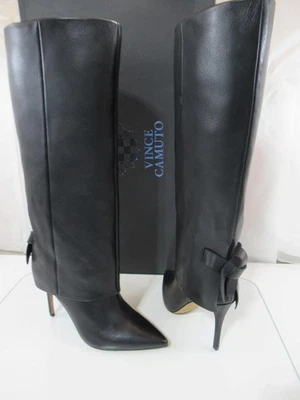 Botas de vestir altas Vince Camuto Kammitie talla 9 plegables anudadas con correa trasera negras Foto 1 de 4
