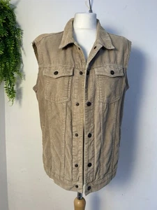 Pull & Bear Beige Distressed Sleeveless Corduroy Vest Jacket, Size Medium 38” - Picture 1 of 9